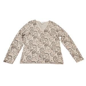 Charter Club 100% Cashmere Paisley V Neck Sweater Women’s Large Beige